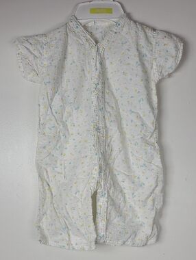 Vintage Penny's White Whimsical Fruit Lightweight Cotton Muslin PJ Romper 1 1/2